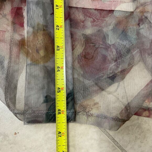 H&M  FLORAL MESH DRESS women’s size Medium Boho sq. Neck puff sleeves tiered - Picture 6 of 12